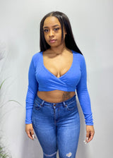 WinWin Long Sleeve V Neck Sweater Top (Blue) WT11547