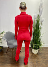 Belita Long Sleeve Thumb Slit Top & Ruched Pant Set (Red) SET-736